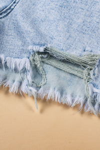 Tara (Acid Wash) Crossover Distressed Blue Jean Shorts