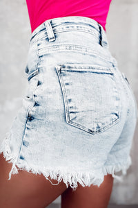 Tara (Acid Wash) Crossover Distressed Blue Jean Shorts