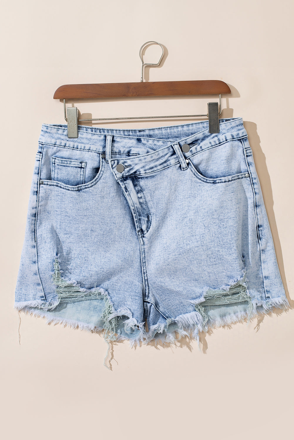 Tara (Acid Wash) Crossover Distressed Blue Jean Shorts