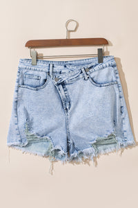 Tara (Acid Wash) Crossover Distressed Blue Jean Shorts
