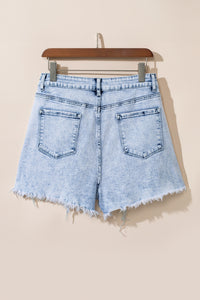 Tara (Acid Wash) Crossover Distressed Blue Jean Shorts