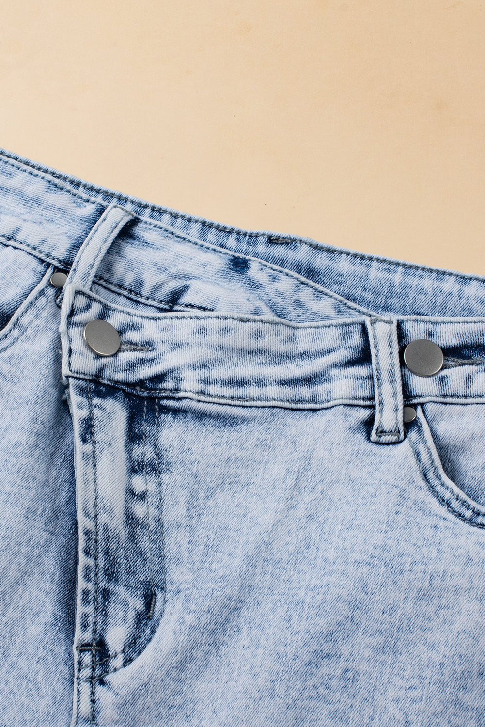 Tara (Acid Wash) Crossover Distressed Blue Jean Shorts