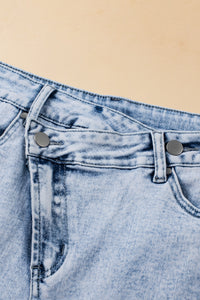 Tara (Acid Wash) Crossover Distressed Blue Jean Shorts