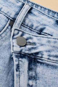 Tara (Acid Wash) Crossover Distressed Blue Jean Shorts