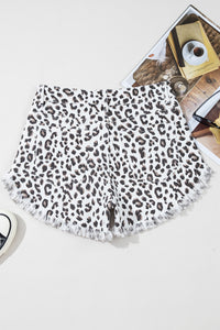 Mandy Leopard Frayed Hem Denim Shorts