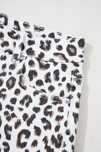 Mandy Leopard Frayed Hem Denim Shorts
