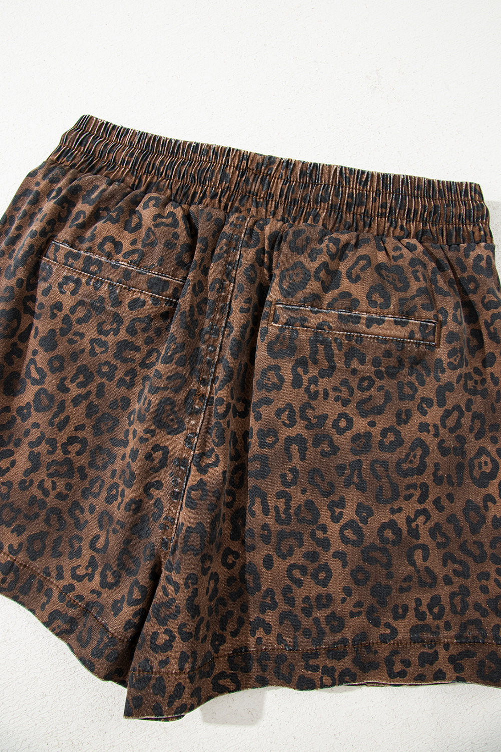 Leopard Print Drawsting Denim Skort with Front Pockets & Elastic Waistband