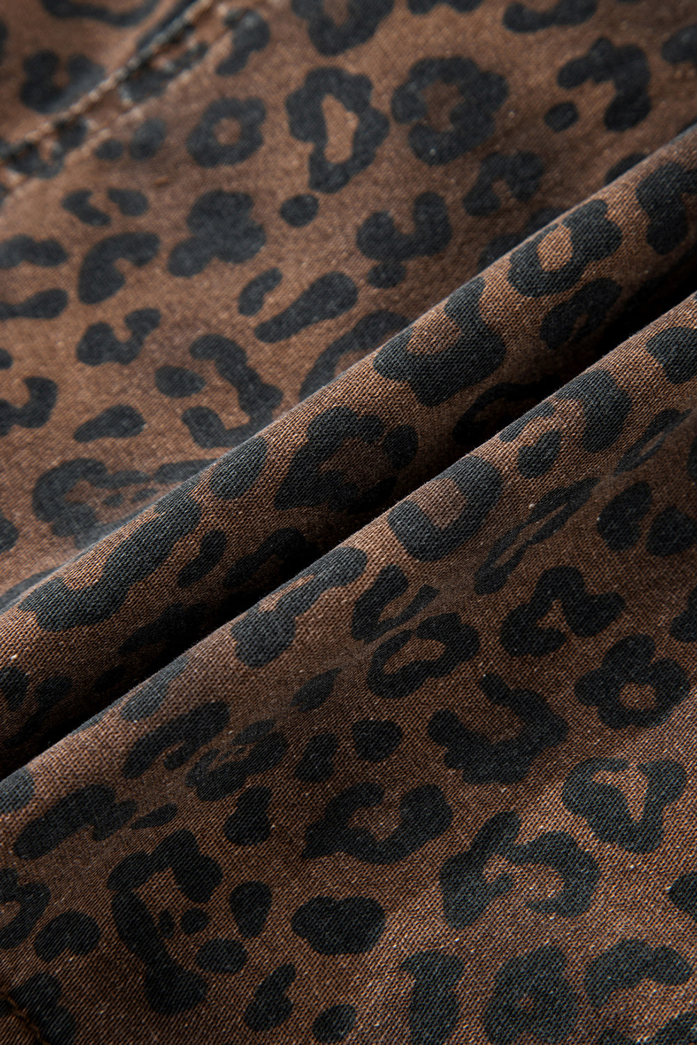 Leopard Print Drawsting Denim Skort with Front Pockets & Elastic Waistband