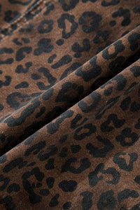 Leopard Print Drawsting Denim Skort with Front Pockets & Elastic Waistband