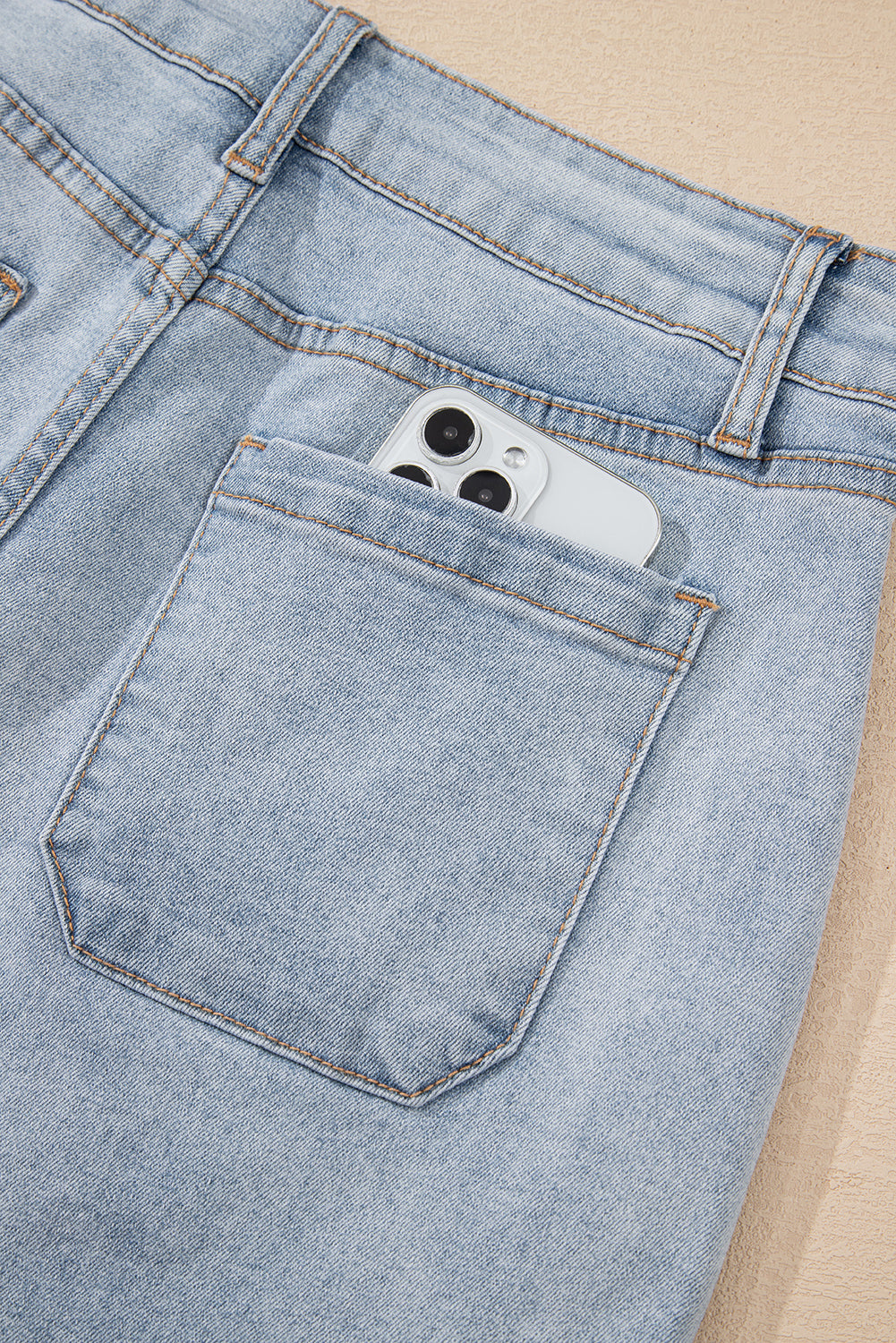 Lacy Light Wash Denim Shorts with 4" Inseam