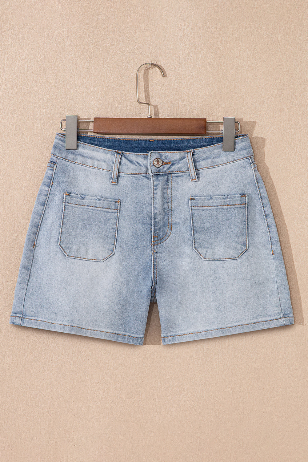 Lacy Light Wash Denim Shorts with 4" Inseam