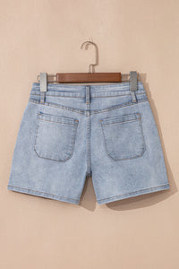 Lacy Light Wash Denim Shorts with 4" Inseam