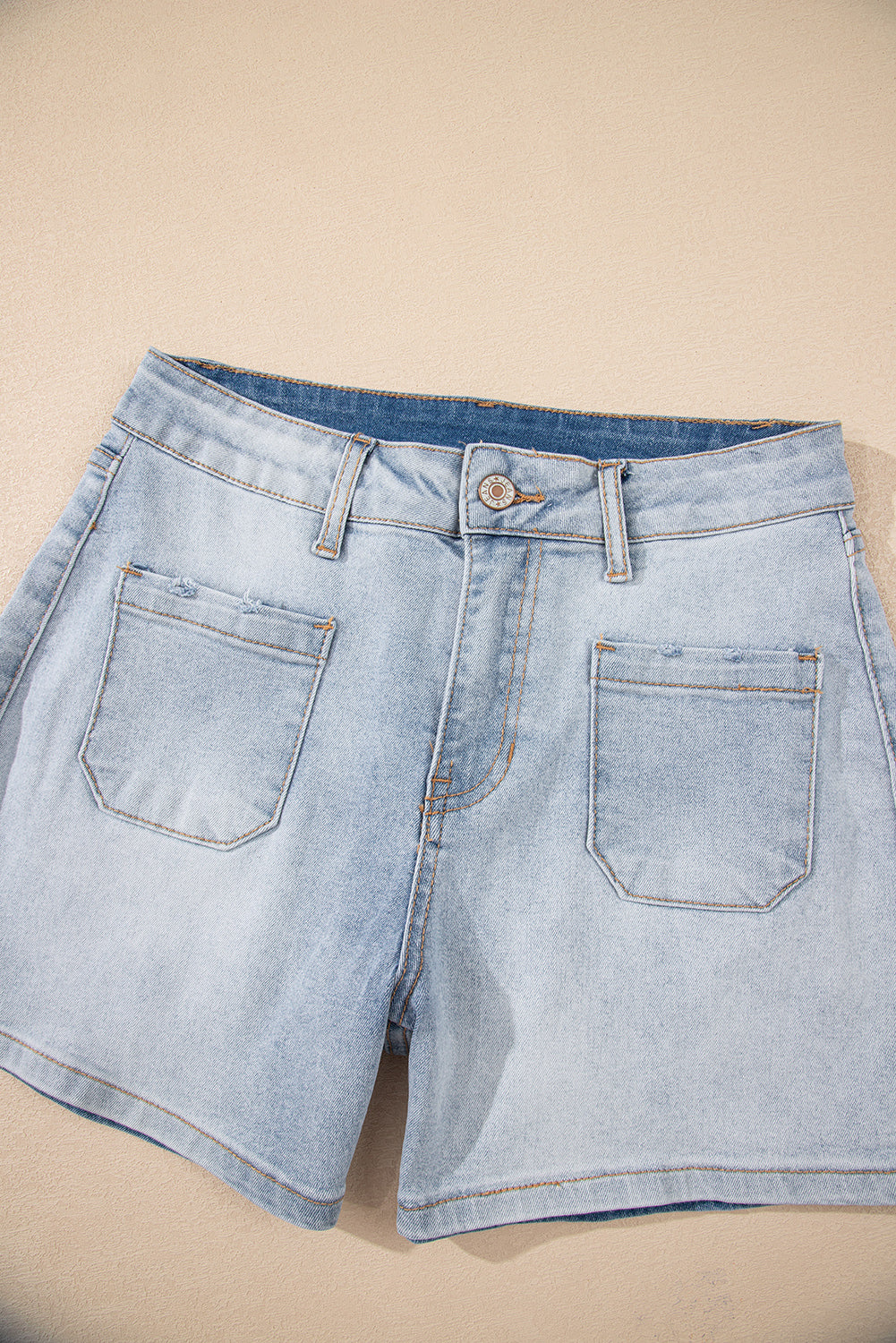 Lacy Light Wash Denim Shorts with 4" Inseam