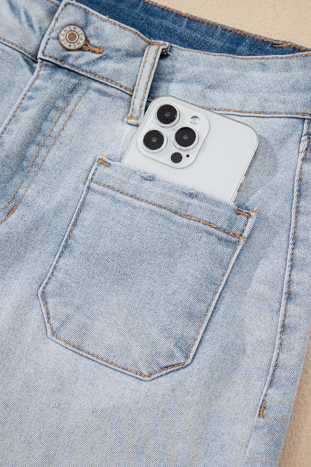 Lacy Light Wash Denim Shorts with 4" Inseam