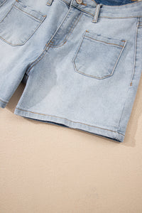 Lacy Light Wash Denim Shorts with 4" Inseam