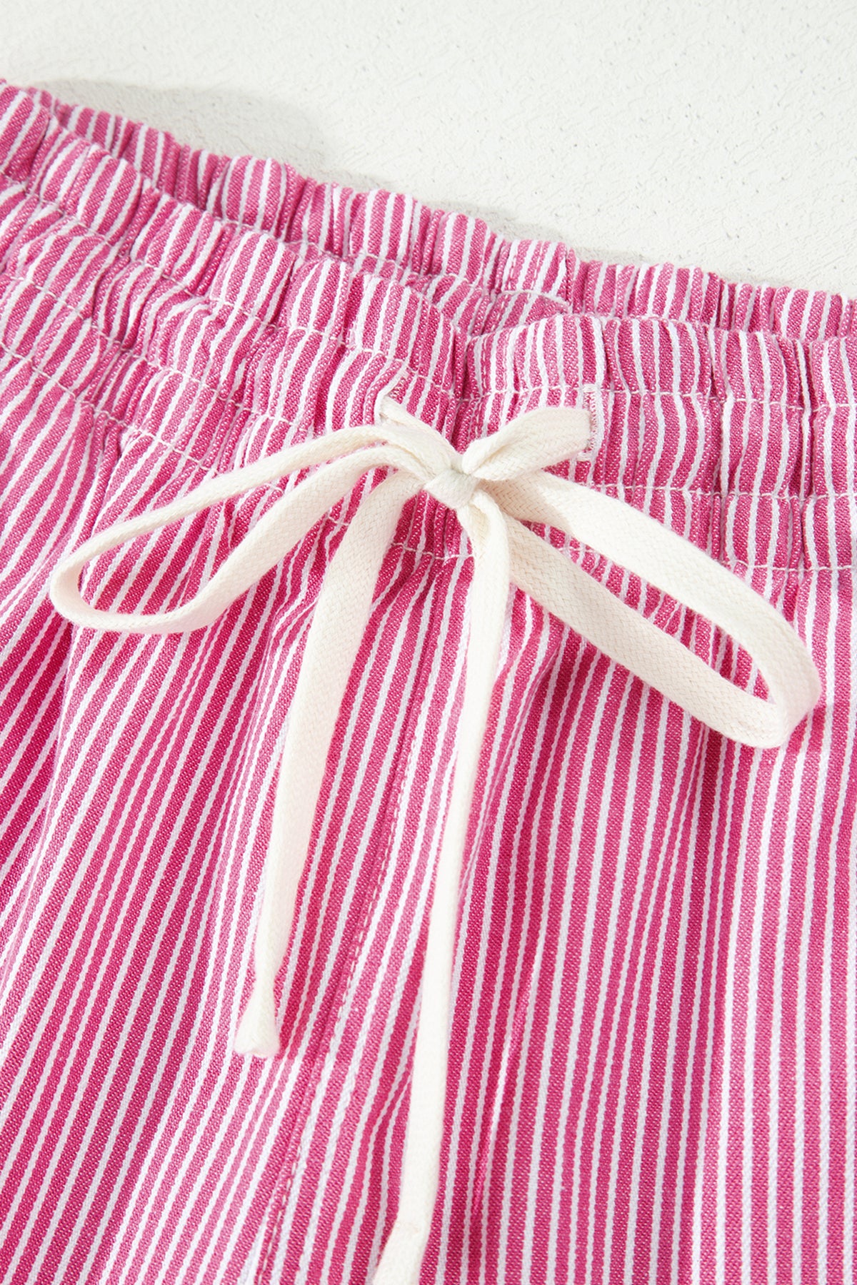 Pink & White Striped Drawstring Waist Denim Shorts w/Pockets