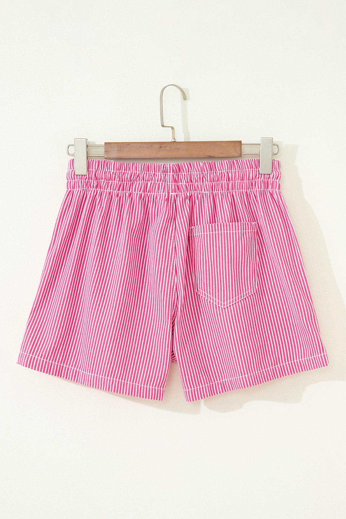 Pink & White Striped Drawstring Waist Denim Shorts w/Pockets