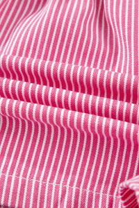Pink & White Striped Drawstring Waist Denim Shorts w/Pockets
