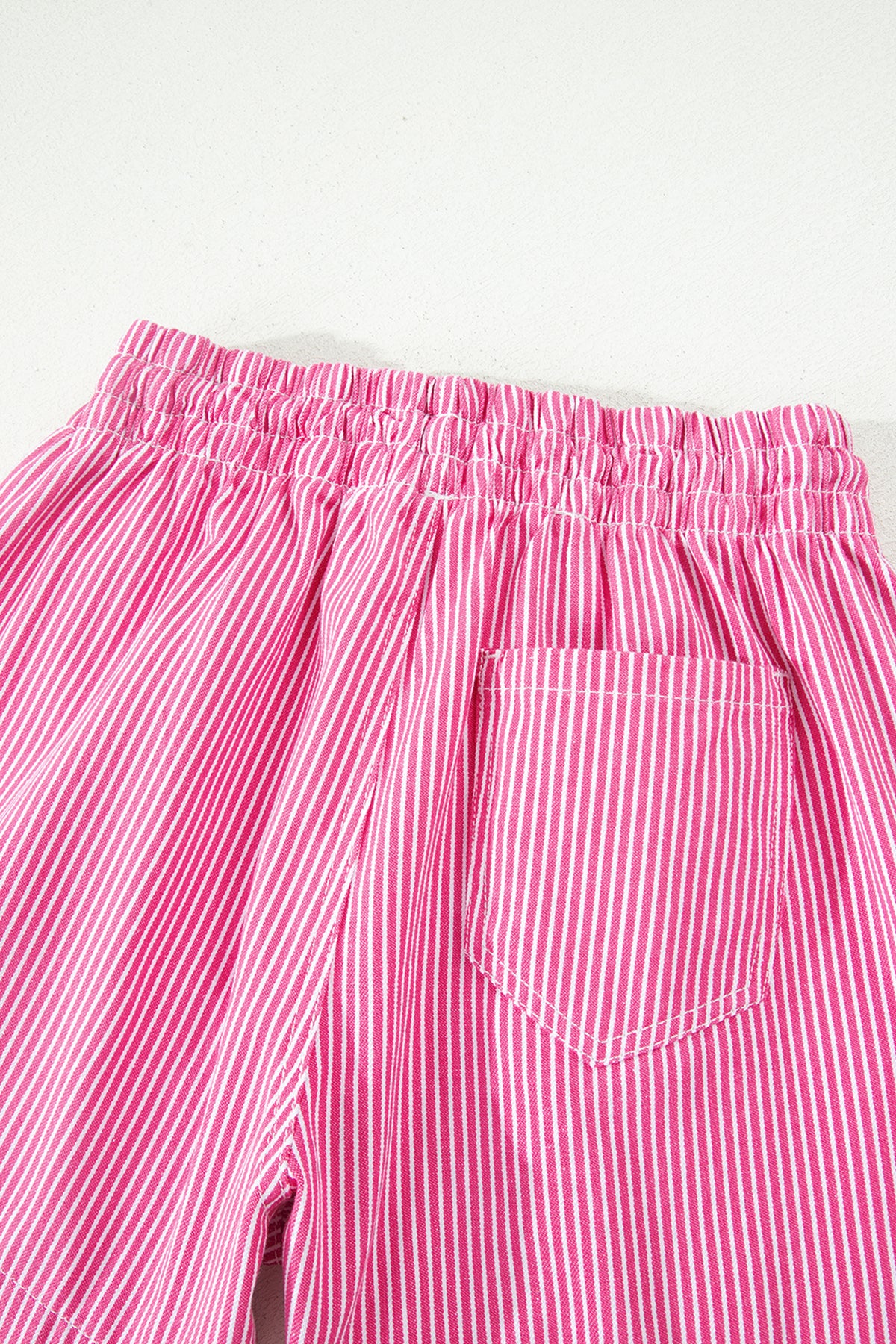Pink & White Striped Drawstring Waist Denim Shorts w/Pockets