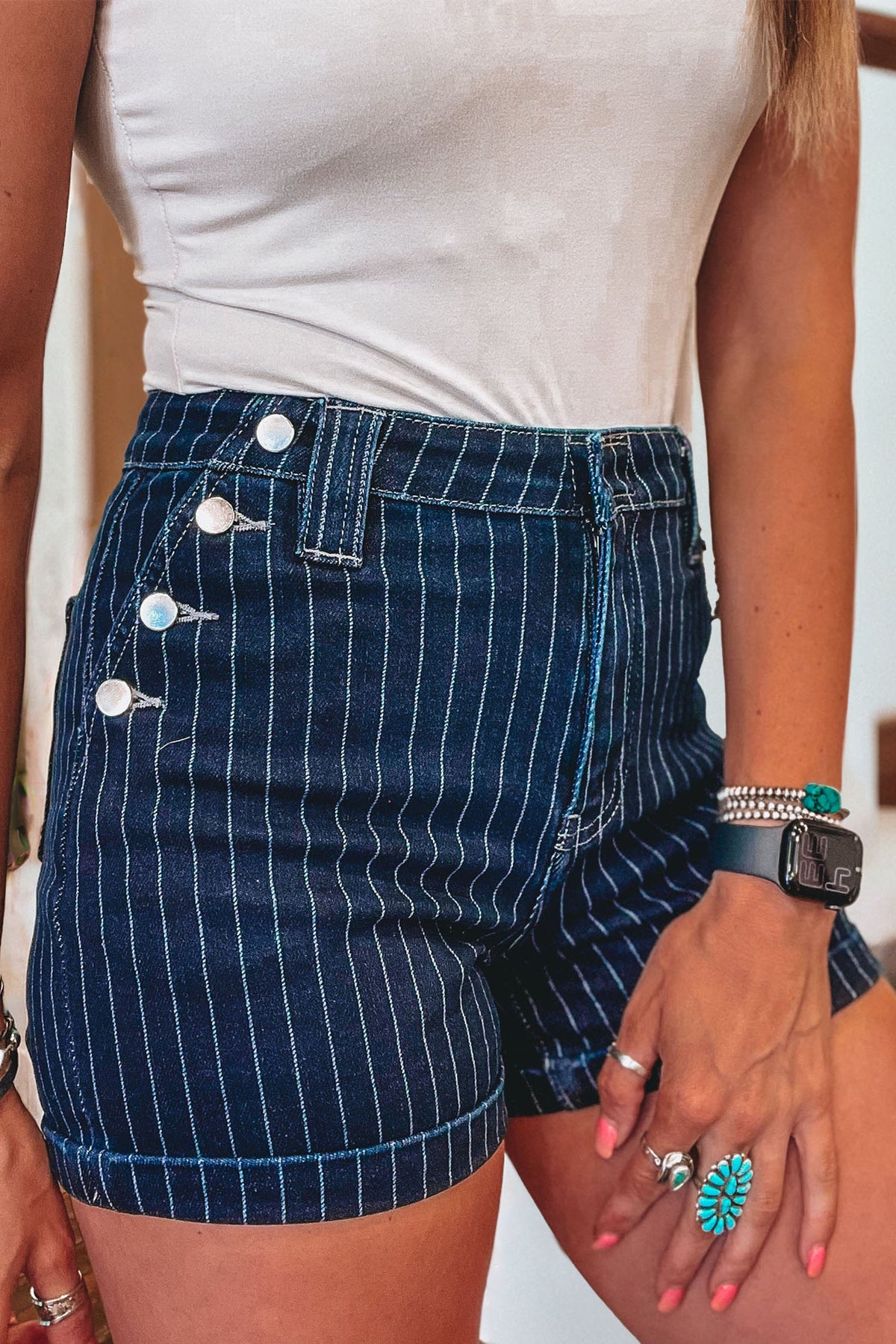 Sandra Blue Striped Denim Shorts
