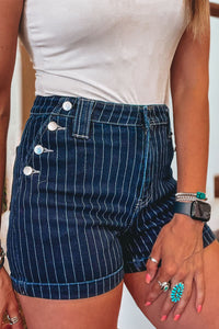 Sandra Blue Striped Denim Shorts