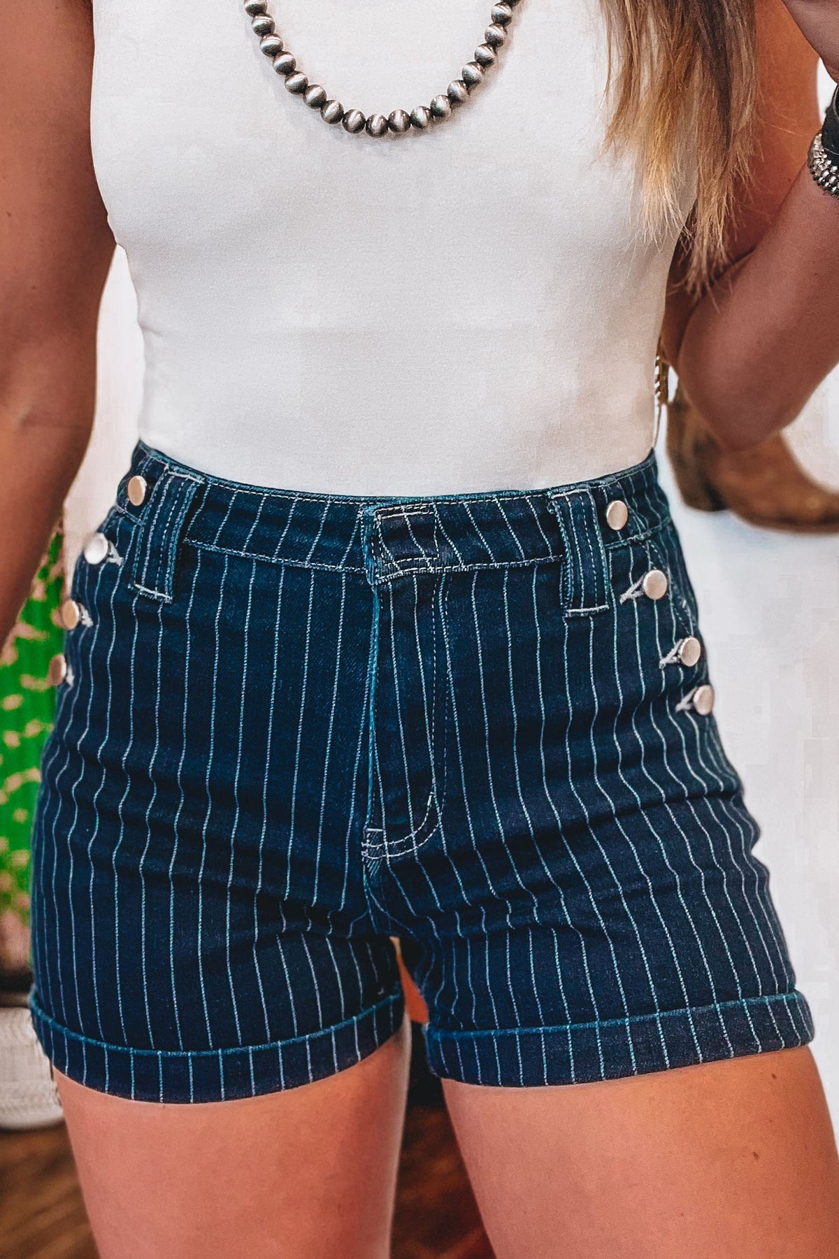 Sandra Blue Striped Denim Shorts