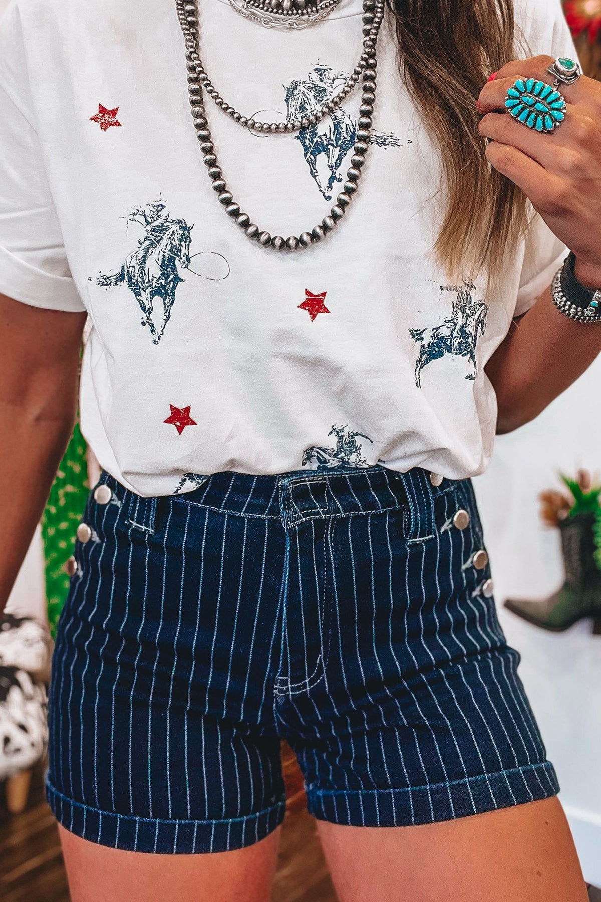 Sandra Blue Striped Denim Shorts
