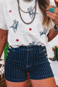 Sandra Blue Striped Denim Shorts