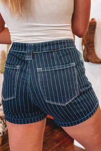 Sandra Blue Striped Denim Shorts