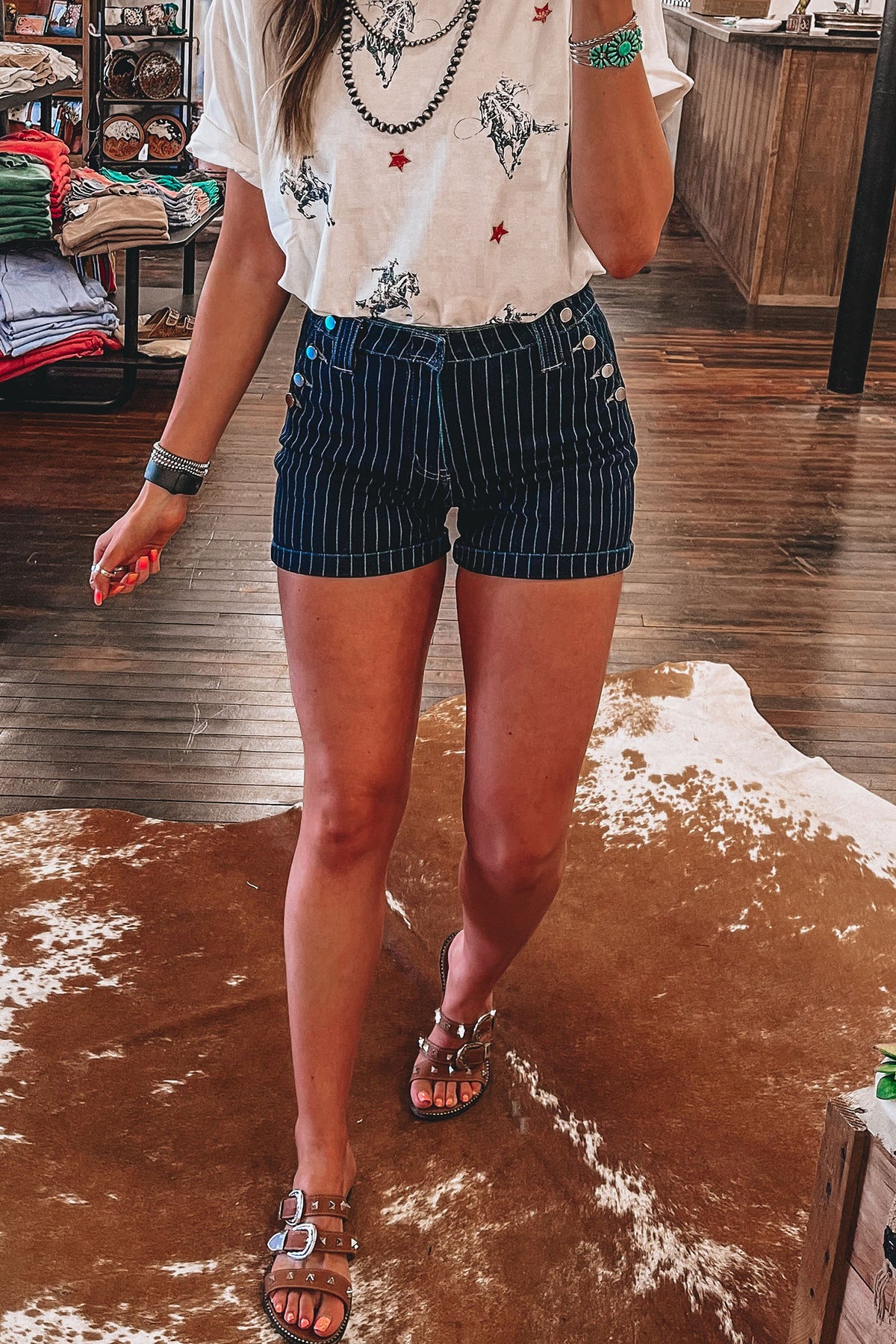 Sandra Blue Striped Denim Shorts