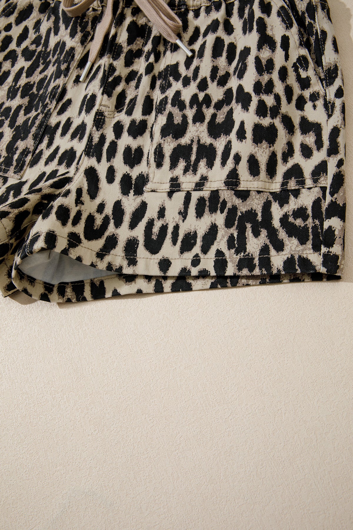 Leopard Print Drawstring Waistband Mid-Rise Denim Shorts