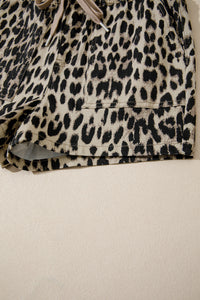 Leopard Print Drawstring Waistband Mid-Rise Denim Shorts