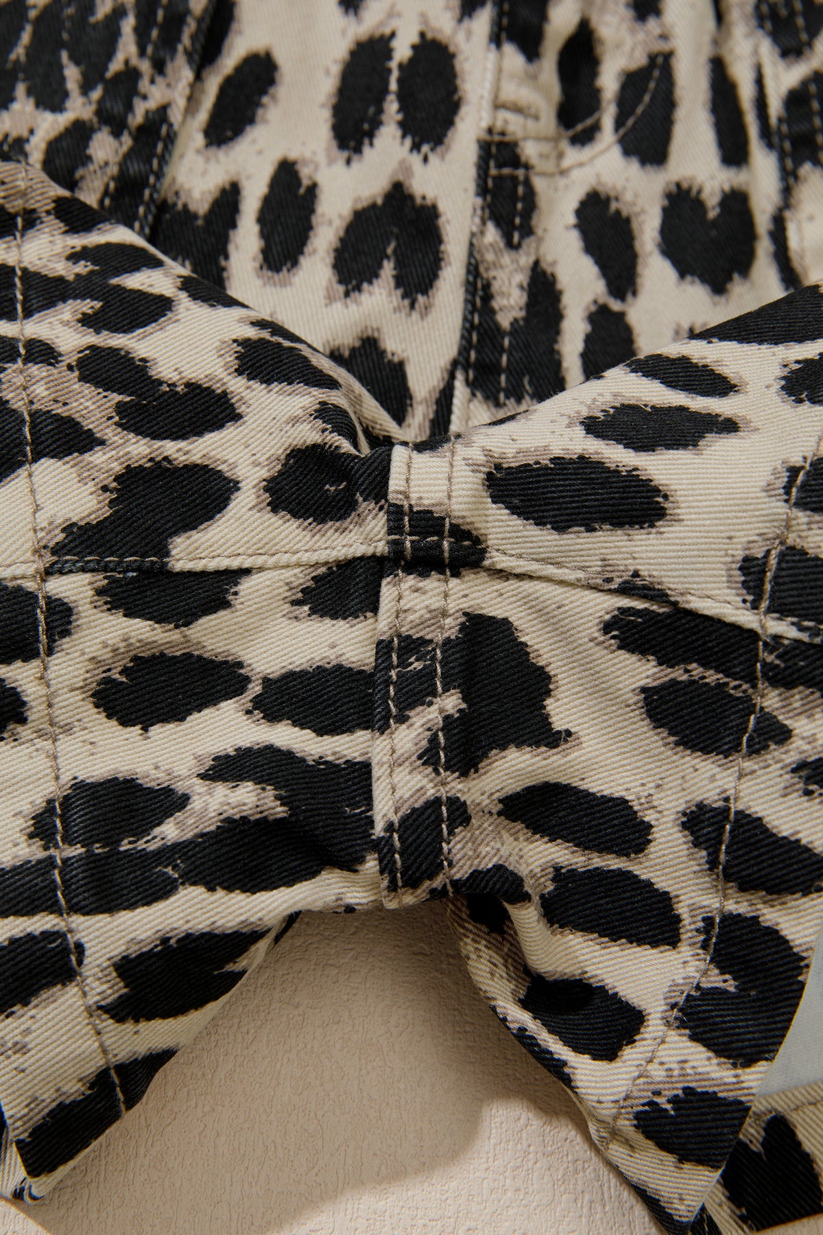 Leopard Print Drawstring Waistband Mid-Rise Denim Shorts