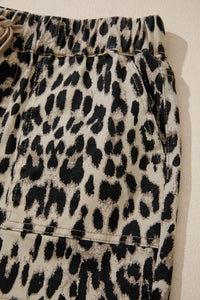 Leopard Print Drawstring Waistband Mid-Rise Denim Shorts