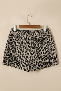 Leopard Print Drawstring Waistband Mid-Rise Denim Shorts