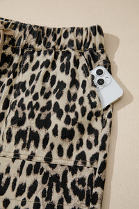 Leopard Print Drawstring Waistband Mid-Rise Denim Shorts