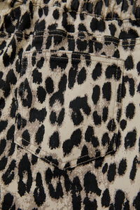 Leopard Print Drawstring Waistband Mid-Rise Denim Shorts