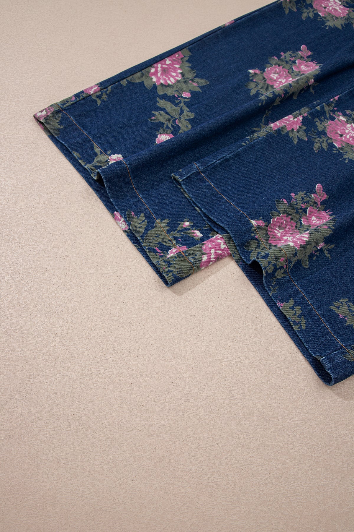 Floral-Printed Wide Leg Soft Denim Loose Fit Overalls