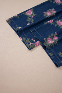 Floral-Printed Wide Leg Soft Denim Loose Fit Overalls