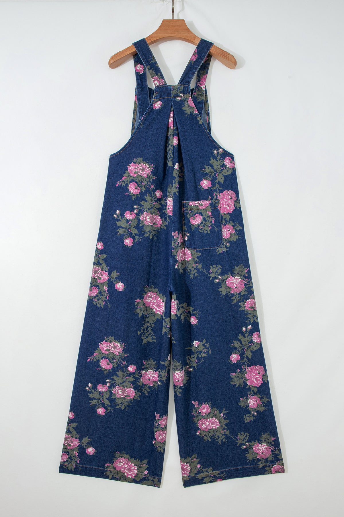 Floral-Printed Wide Leg Soft Denim Loose Fit Overalls