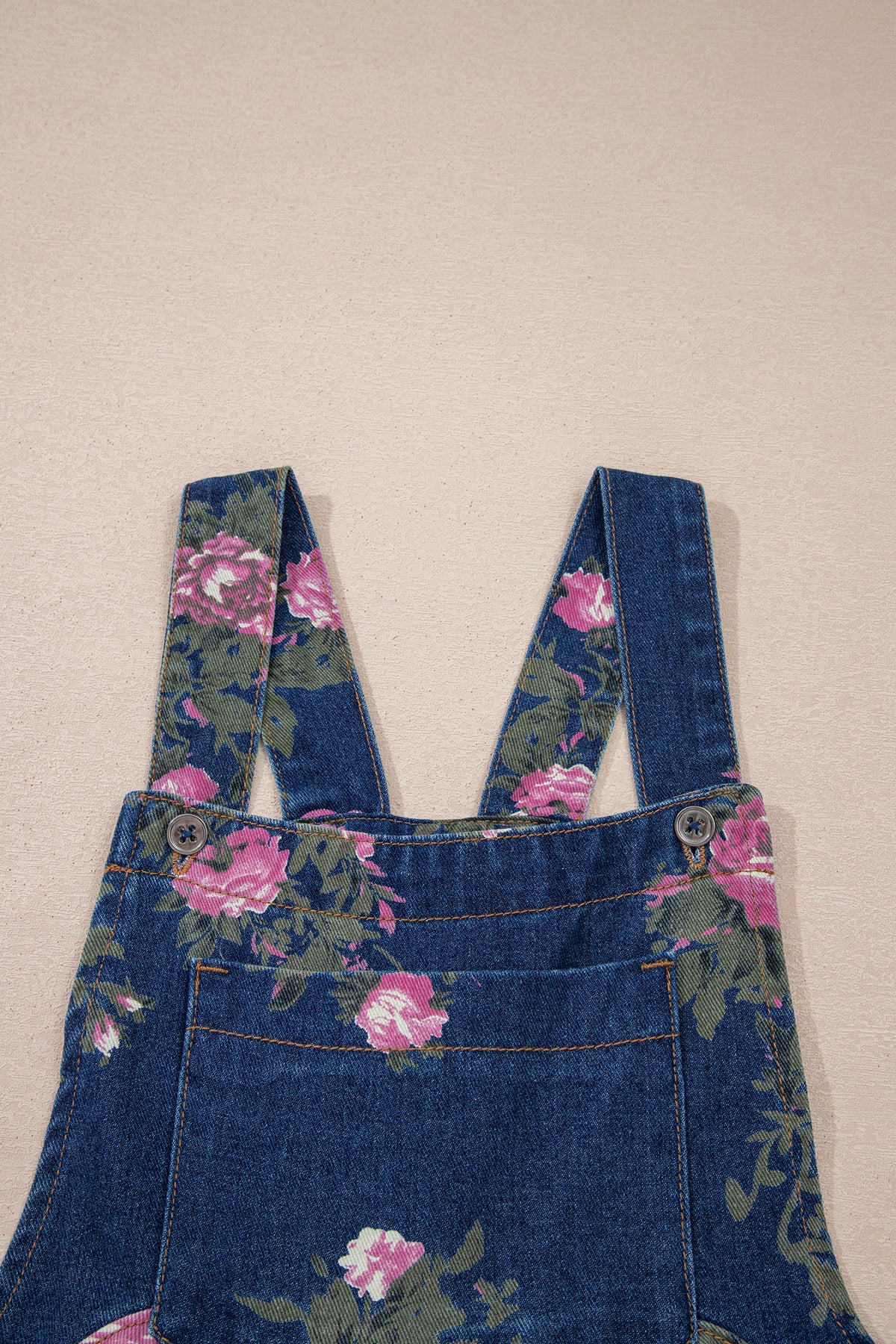 Floral-Printed Wide Leg Soft Denim Loose Fit Overalls
