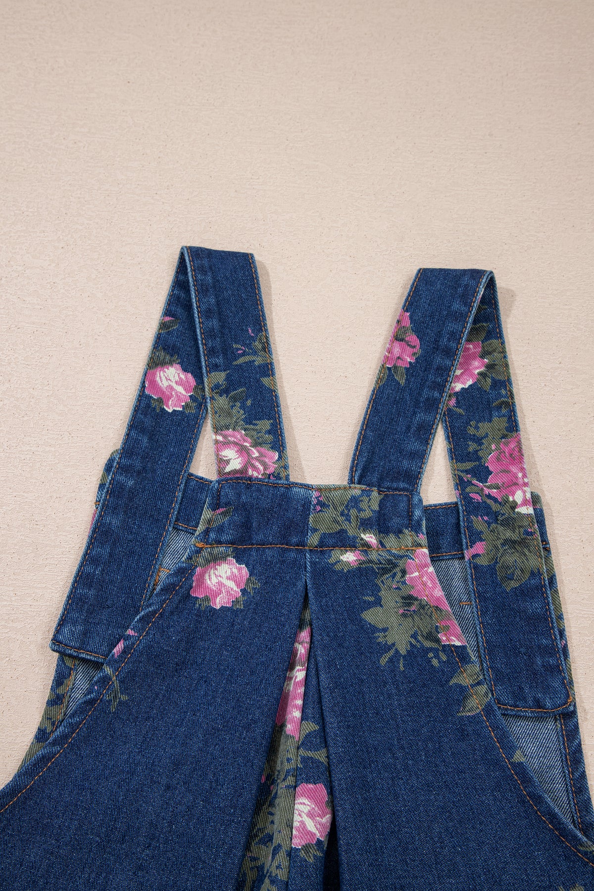 Floral-Printed Wide Leg Soft Denim Loose Fit Overalls