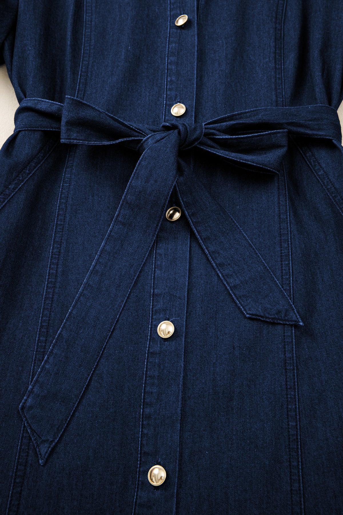 Patricia (Dark Wash) 100% Cotton Midi Denim Dress w/Bubble Sleeves