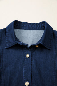 Patricia (Dark Wash) 100% Cotton Midi Denim Dress w/Bubble Sleeves