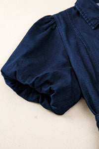 Patricia (Dark Wash) 100% Cotton Midi Denim Dress w/Bubble Sleeves