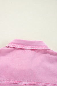 Pink Short Sleeve Denim Shirt Dress with Chest & Side Pockets