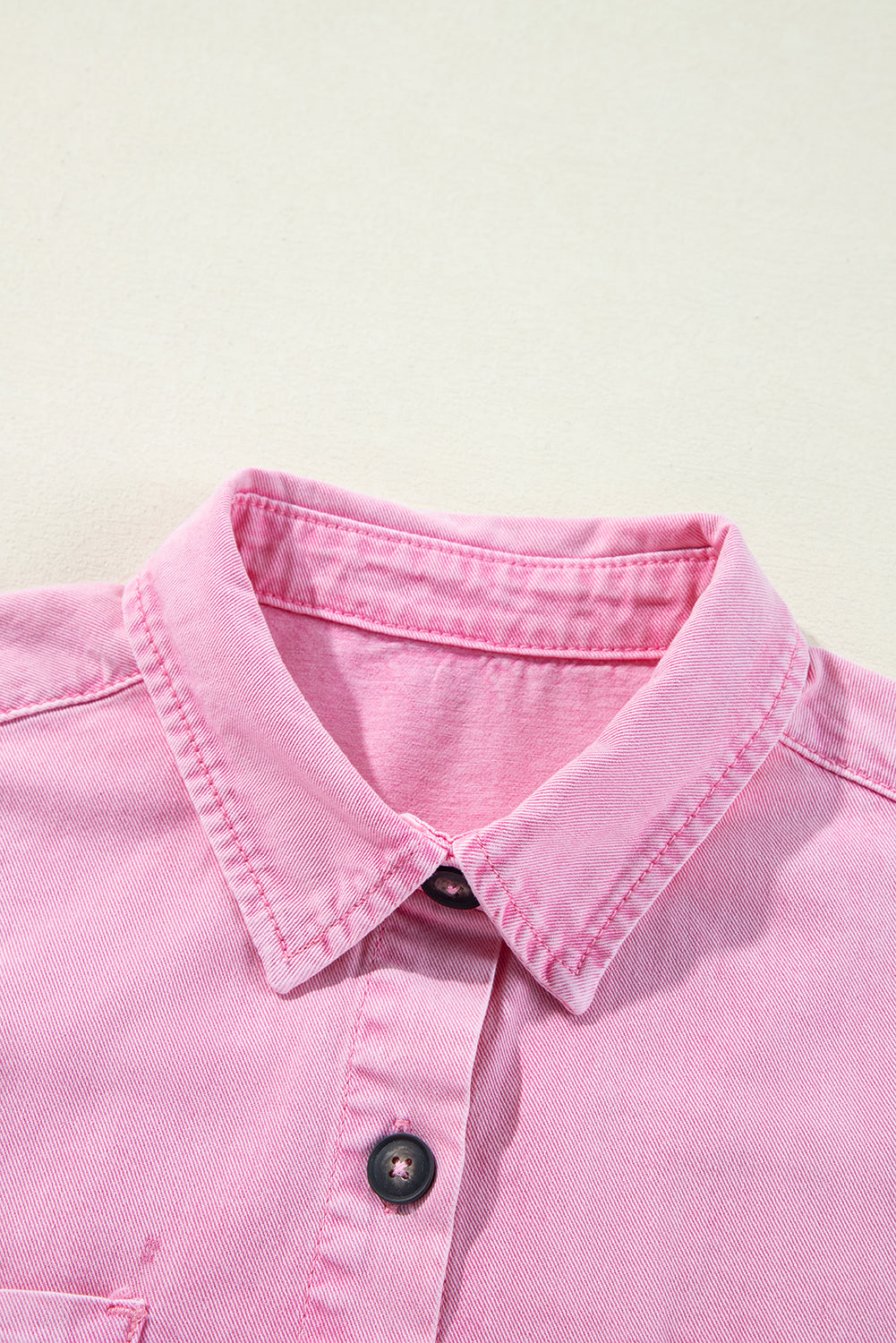 Pink Short Sleeve Denim Shirt Dress with Chest & Side Pockets
