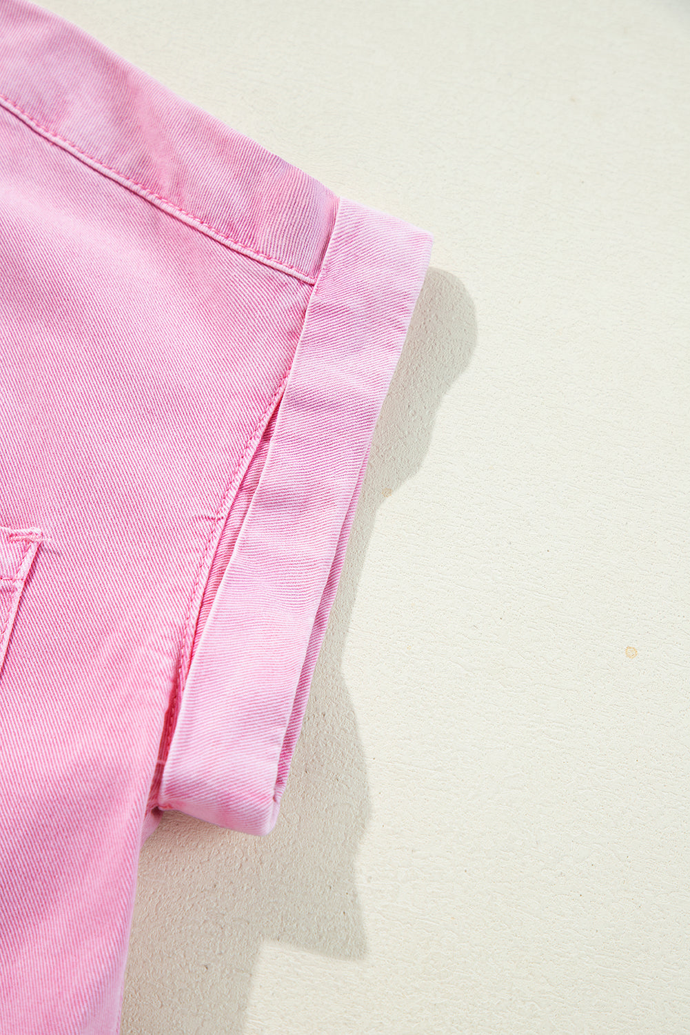 Pink Short Sleeve Denim Shirt Dress with Chest & Side Pockets