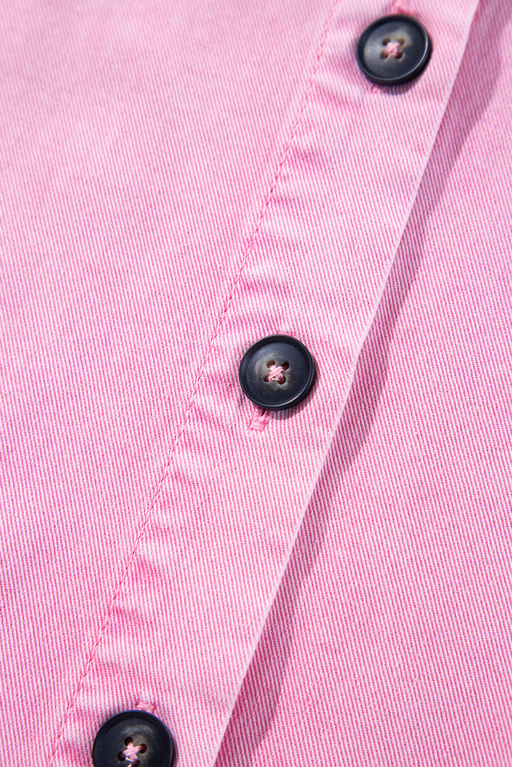 Pink Short Sleeve Denim Shirt Dress with Chest & Side Pockets
