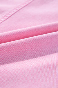 Pink Short Sleeve Denim Shirt Dress with Chest & Side Pockets